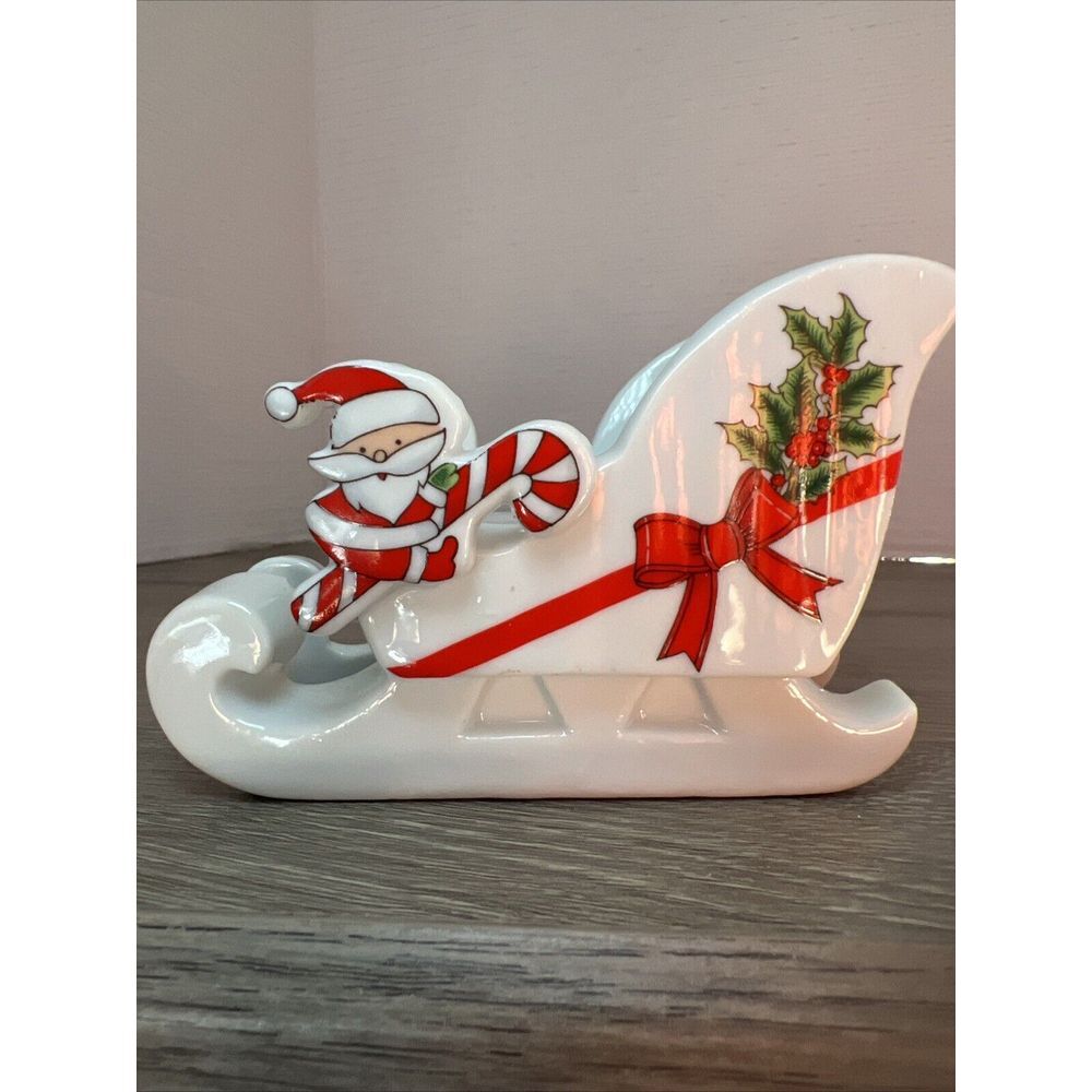 Santa Sleigh Christmas Holiday Xmas Candle Holder Fine China Made In Japan